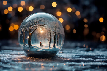 A magical winter Christmas tale inside a glass ball