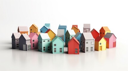 Tiny colorful houses isolated on white background, real estate concept 