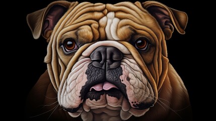 Portrait of a domesticated bulldog They have wrinkly skin and a sagging face, but they are quite friendly to humans. - obrazy, fototapety, plakaty