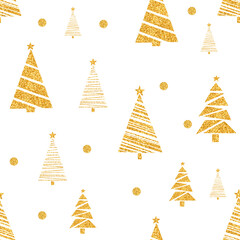 Christmas Gold Glitter Trees Doodles Pattern, Winter Holiday Design, Gift Tags, planner, scrapbooking Hand Drawn