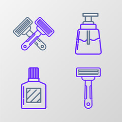 Set line Shaving razor, Aftershave, and Crossed shaving icon. Vector