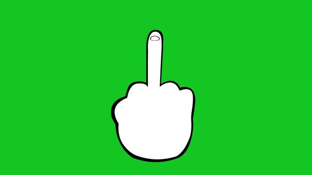 video drawing animation cartoon hand making a fuck you gesture, On a green chroma key background