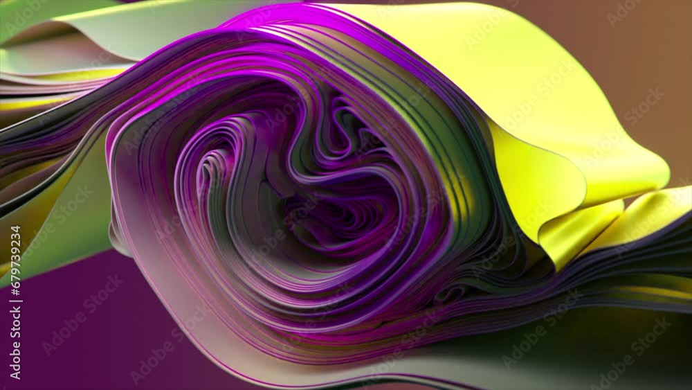 Poster a 3d ribbon flows in a gradient of purple and green, evoking a sense of dynamic elegance. 3d animati