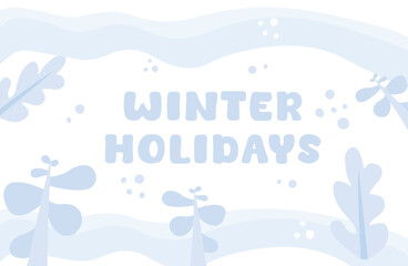 Blue background cartoon illustration for winter holidays concept. Perfect for celebration or sales.