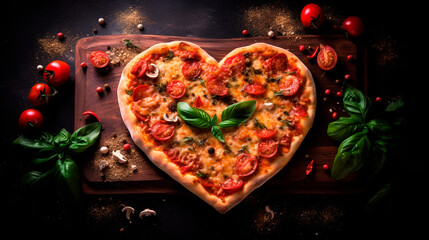 Pizza in the shape of a heart. Generative AI,