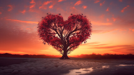Tree in the shape of a heart. Generative AI,