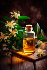 Obraz na płótnie Canvas Honeysuckle essential oil in a bottle. Generative AI,