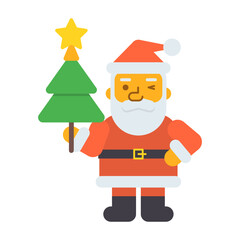 Santa holding Christmas tree and winking