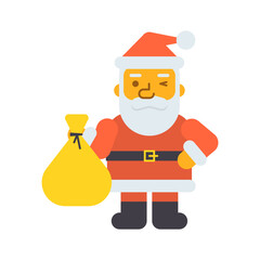 Santa holding bag gifts and winking