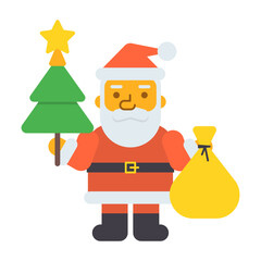 Santa holding Christmas tree holding bag gifts