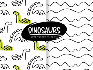 Seamless pattern with dinosaurs and abstraction with grunge texture. Fabric print for children