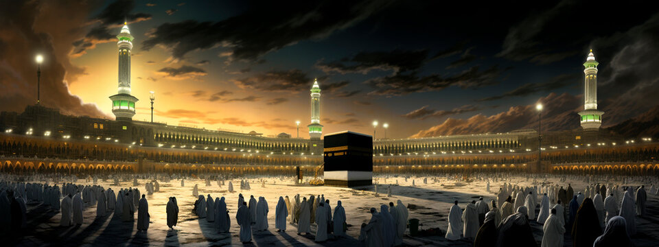 Landscape of the Kaaba in Mecca. Generative AI,