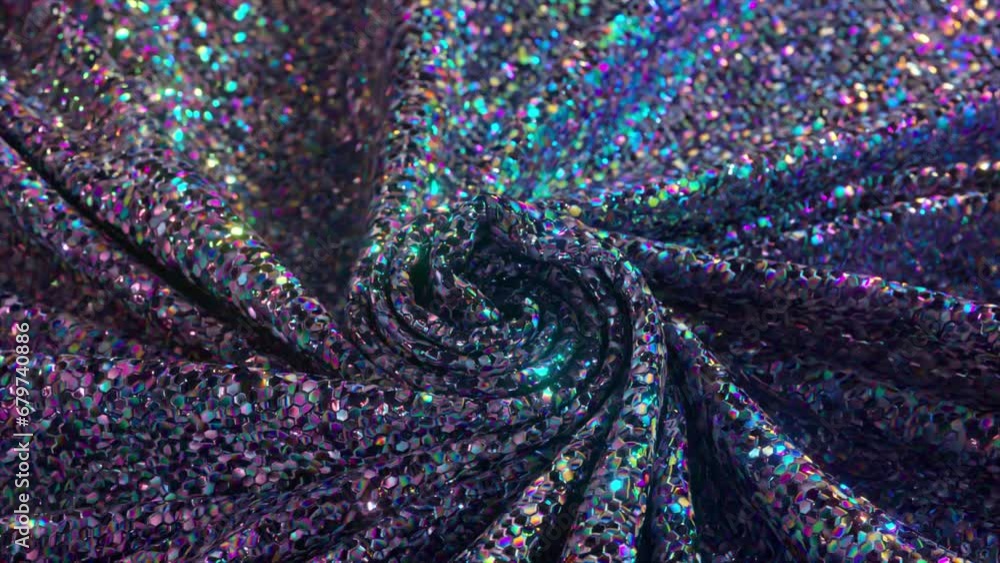 Aufkleber a shimmering 3d swirl of sequin fabric radiates a spectrum of colors. 3d animation.