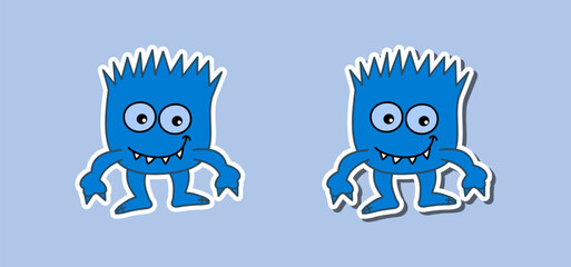 Little smiling blue virus in sticker pack on blue background - vector