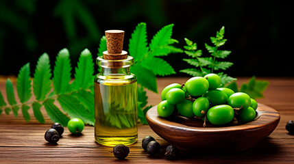 Essential oil neem in a bottle. Generative AI,
