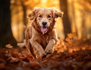 A Majestic Brown Dog Embracing Nature's Beauty in a Leaf-Filled Forest