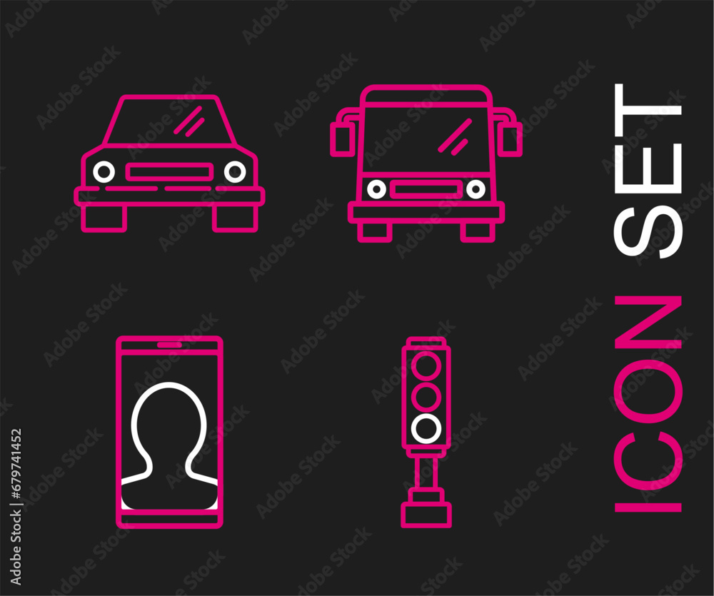 Wall mural set line traffic light, taxi call telephone service, bus and car icon. vector