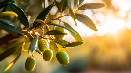 Olives on a branch in the garden. Generative AI,