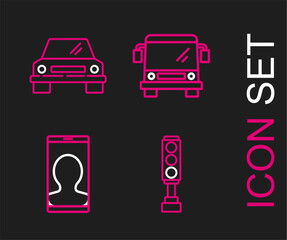 Set line Traffic light, Taxi call telephone service, Bus and Car icon. Vector