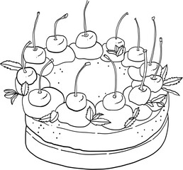 Freehand drawing of cherry cheese cake.