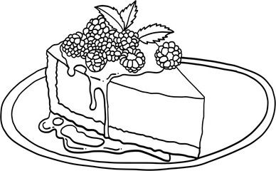 Freehand drawing of raspberry cheese cake.