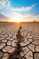 Arid landscape, cracked earth, and dried-up water sources