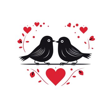 two birds on a branch with hearts