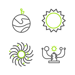 Set line Solar system, Black hole, Sun and Moon with flag icon. Vector