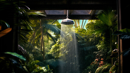 Summer shower in the jungle. Generative AI,