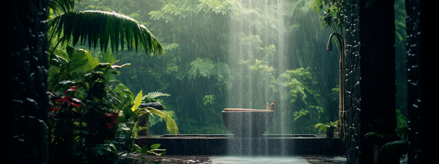 Summer shower in the jungle. Generative AI, - obrazy, fototapety, plakaty