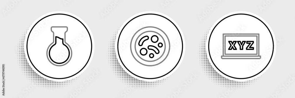 Poster set line xyz coordinate system, test tube and flask and bacteria icon. vector