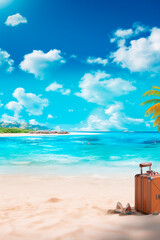 Obraz premium Suitcase on the beach by the sea. Generative AI,