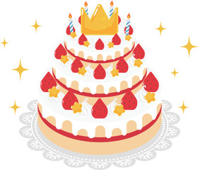 王冠の飾りと3段ケーキ