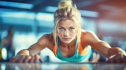 Fit woman doing plank exercise during exercise.