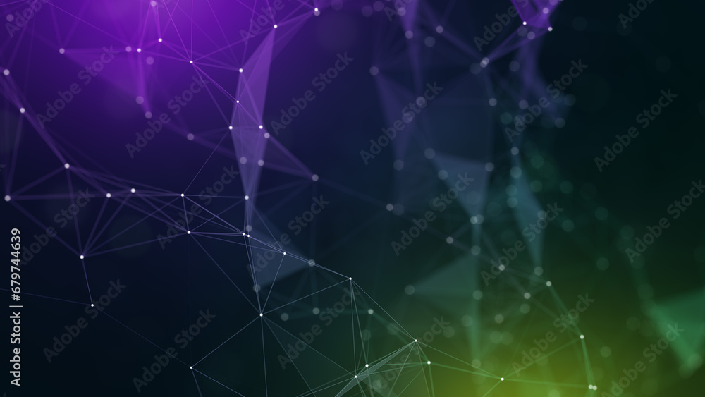 Poster abstract futuristic sweet green violet light flare selected focus connected lines dots and facet wir