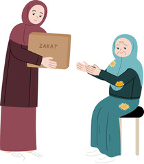 Muslim people give zakat cartoon character