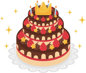 王冠の飾りと3段ケーキ　チョコレート