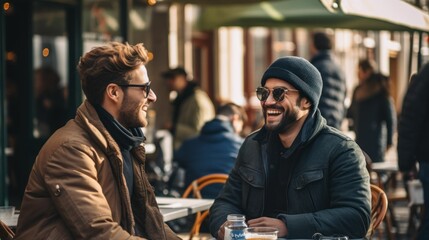 Friends having a good time in an outdoor Cafe.