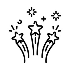 Fireworks with stars and sparks isolated on white background.