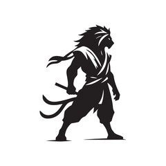Ninja Lion Silhouette - A lurking silhouette blending the elegance of a ninja with the regal stature of a lion in captivating grace.