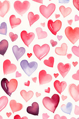 Watercolor drawing hearts background. Generative AI,