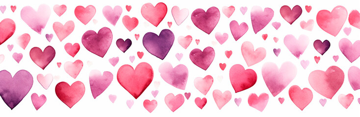 Watercolor drawing hearts background. Generative AI,