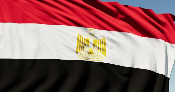 Close-up of the national flag of egypt flutters in the wind on a sunny day , 4k slow motion