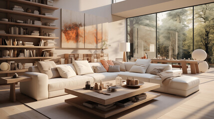 Fototapeta na wymiar Interior of a modern stylish living room. 3D rendering