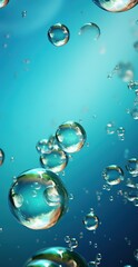 Abstract blue background with floating bubbles: a calm representation of nature and science
