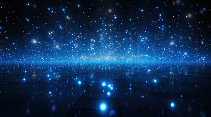 3D Rendering of a Futuristic Blue Grid with Stars and Lights: A Perfect Stock Raster Image for Science Fiction or Technology Themed Projects