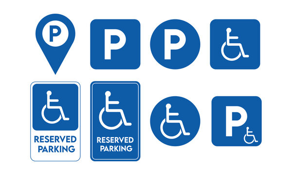 Parking sign set. Various handicapped or accessibility parking only sign, Handicap reserved parking sign