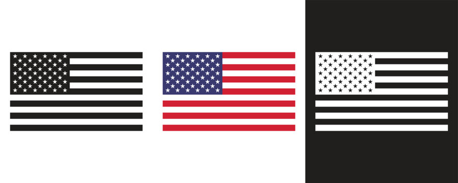 USA flag icon set. American national flag concept. USA flags on transparent background