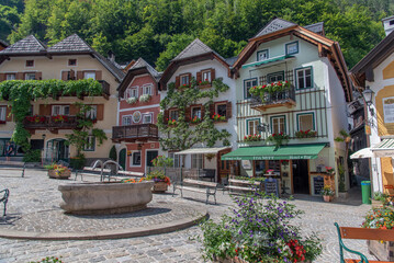 Village Square in Hallstatt in Austria