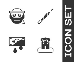Set Arson home, Bandit, Bloody money and Marijuana joint icon. Vector